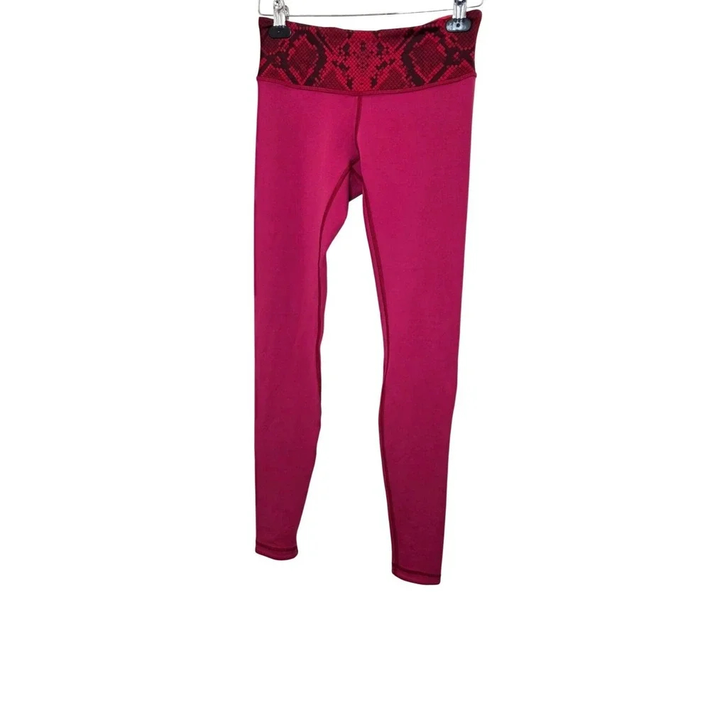 Lululemon Pink High-Waisted Leggings Red Snakeskin Print Waistband Size 6 - Picture 1 of 8
